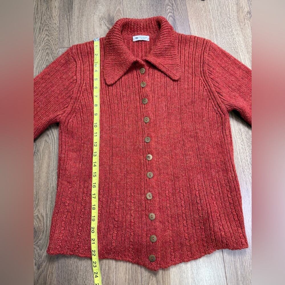 Inis Meain 100% Baby Alpaca Ribbed Collared Cardigan Sweater Rust Red Ireland Lg - Picture 11 of 11